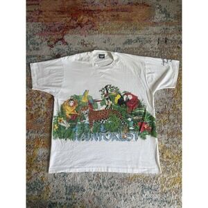 VTG 1991 Rainforest Habitat Nature Graphic Tee White XL